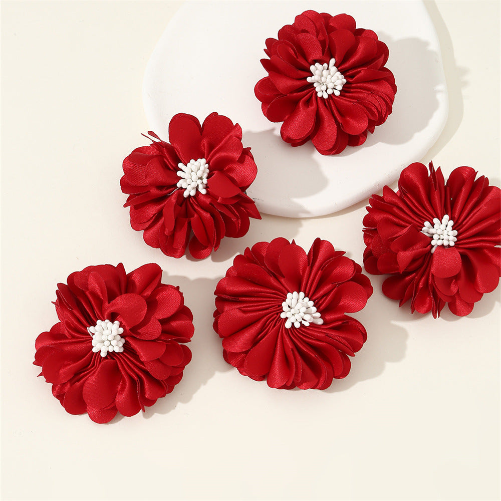 Minimalist 3D Fabric Flower Hair Clip for Kids in Pink White and Red Colors Princess Style Children's Hair Accessory