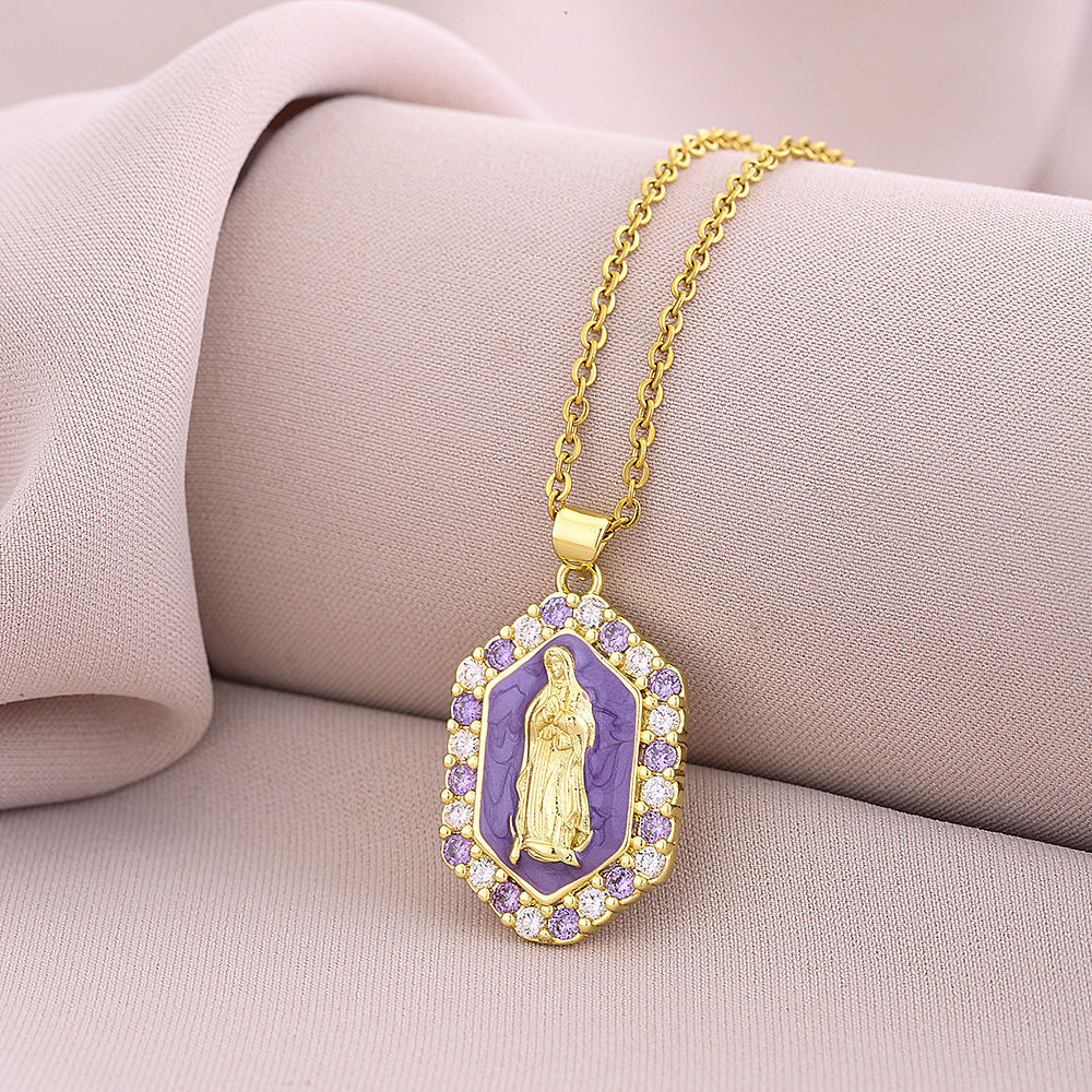 Collana con Pendente Vintage in Smalto e Zirconia dalla Forma Geometrica con Catena a Maglie per Unisex