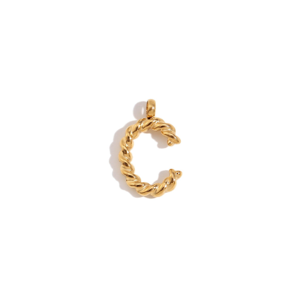 Colgante minimalista de acero inoxidable chapado en oro de 18 quilates con mini letra retorcida para mujer