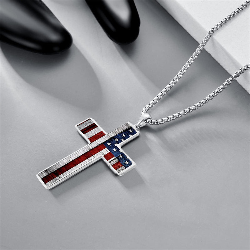 Minimalist Geometric Stainless Steel Cross Pendant Necklace with Titanium Steel Charm and Electroplated Finish for Men