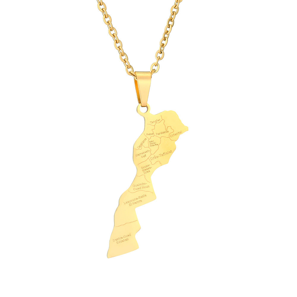 Collar con colgante geométrico marroquí de acero inoxidable con colgante de acero de titanio y acabado galvanizado para hombres y mujeres