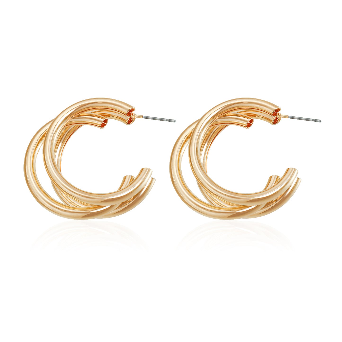 Minimalist Geometric C-Shaped Layered Small Stud Earrings in Zinc Alloy with Electroplated Finish for Women
