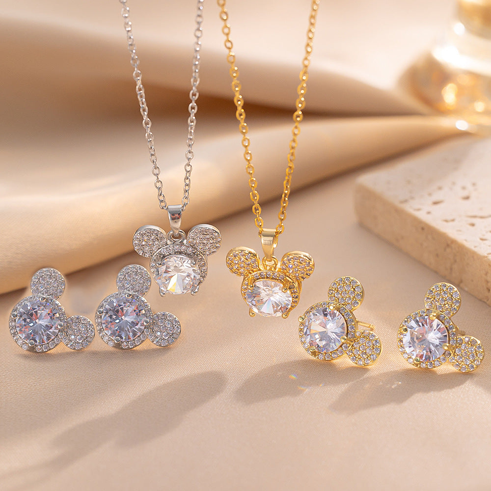 Collana con Pendente Lusso Topolino per Donna in Acciaio al Titanio con Intarsio di Strass su Catena a O, Ipoallergenica e Resistente allo Sbiadimento
