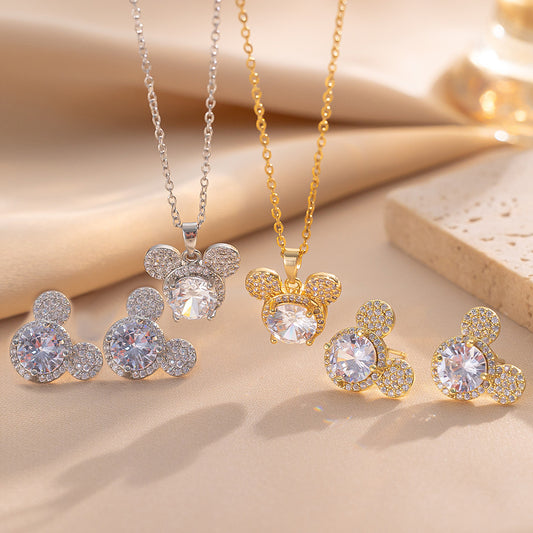 Collar con colgante de lujo de Mickey Mouse para mujer en acero de titanio con incrustaciones de diamantes de imitación en cadena tipo O, hipoalergénico y resistente a la decoloración