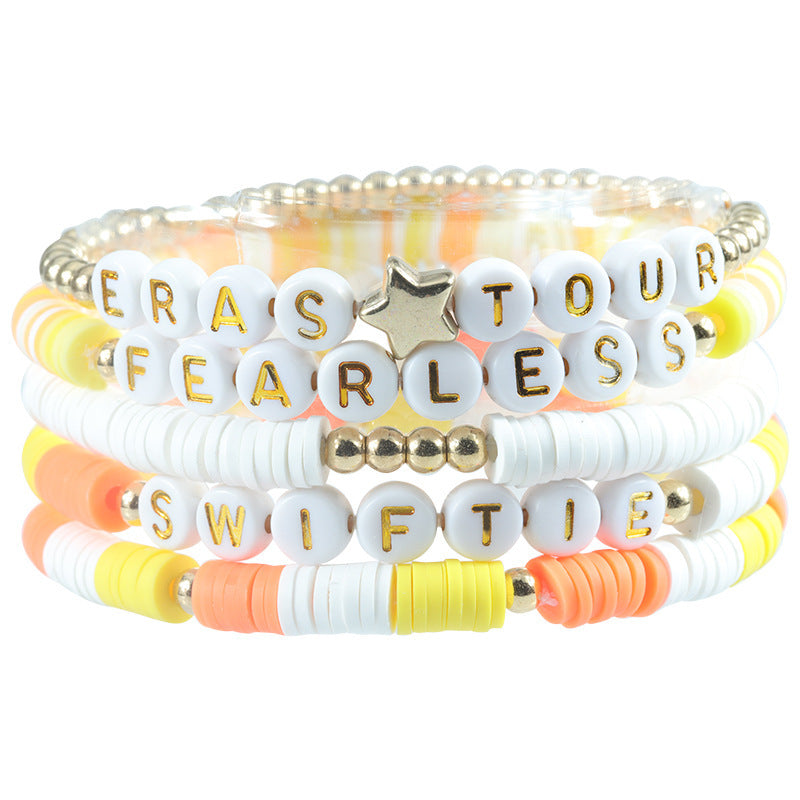 Colorful Letter Number Beaded Stretch Bracelet Set Resin Unisex