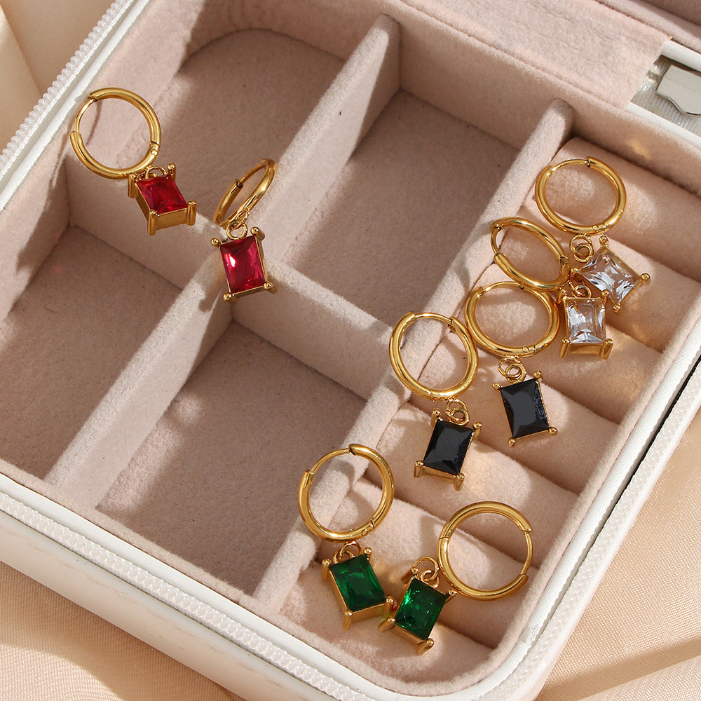 Fashionable Water-Drop-Shaped Stainless Steel Stud Earrings with Rhinestone Inlay for Women Geometric Design
