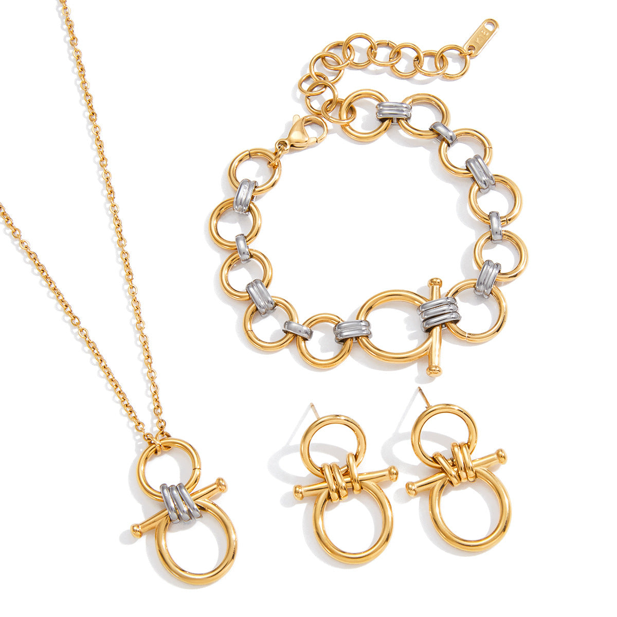 Set di Collana, Orecchini e Bracciale per Donna "Star Moon Cloud Universe" in Acciaio al Titanio con Finitura Galvanizzata, Design di Tendenza