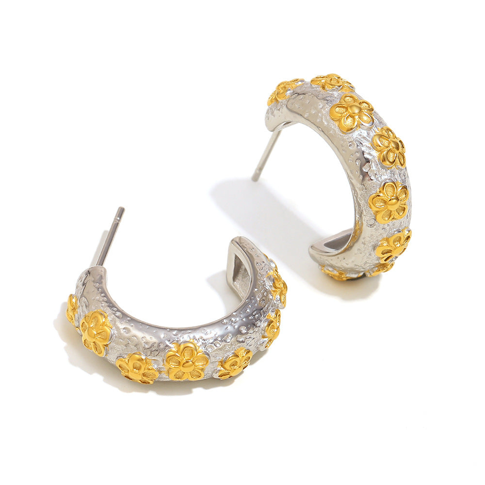 Orecchini minimalisti in acciaio inossidabile a forma di fiore placcati in oro 18 carati da donna