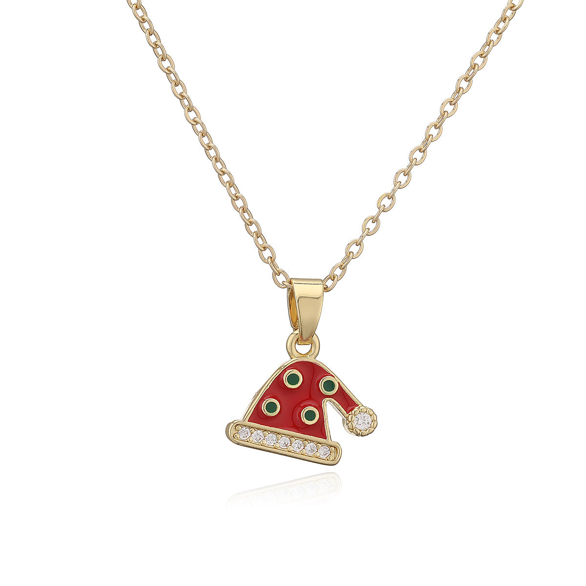 Christmas Geometric Drip Oil Gold Plated Brass Bell Pendant Necklace for Women