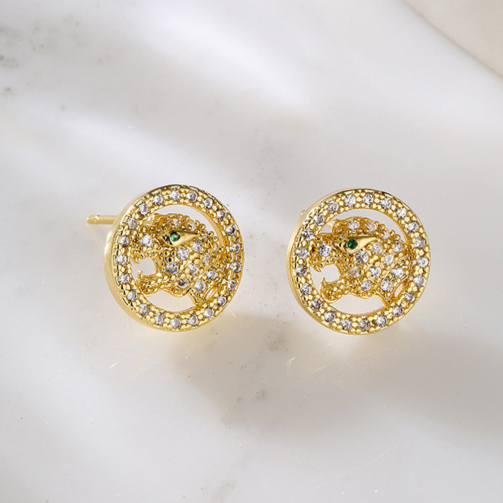 Minimalist Round Animal-Shaped Copper Earrings with Gold Plating and Zirconia Accents for Women