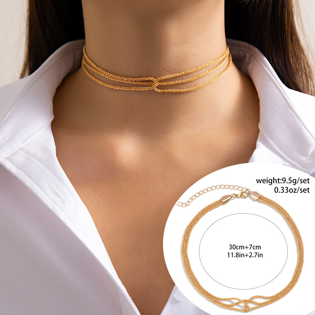 Collana a più strati geometrica minimalista da donna con base in rame e finitura galvanizzata