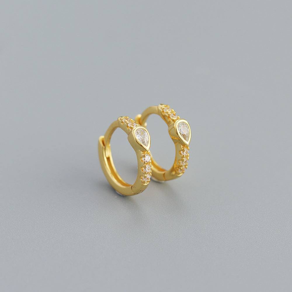 Minimalist Geometric S925 Sterling Silver Hoop Earrings with Rhinestone Inlay for Women