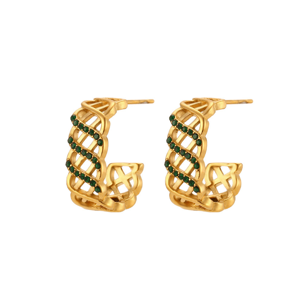 Minimalist Luxe Geometric Stainless Steel C-Shaped Hollow Mesh Hoop Earrings for Women