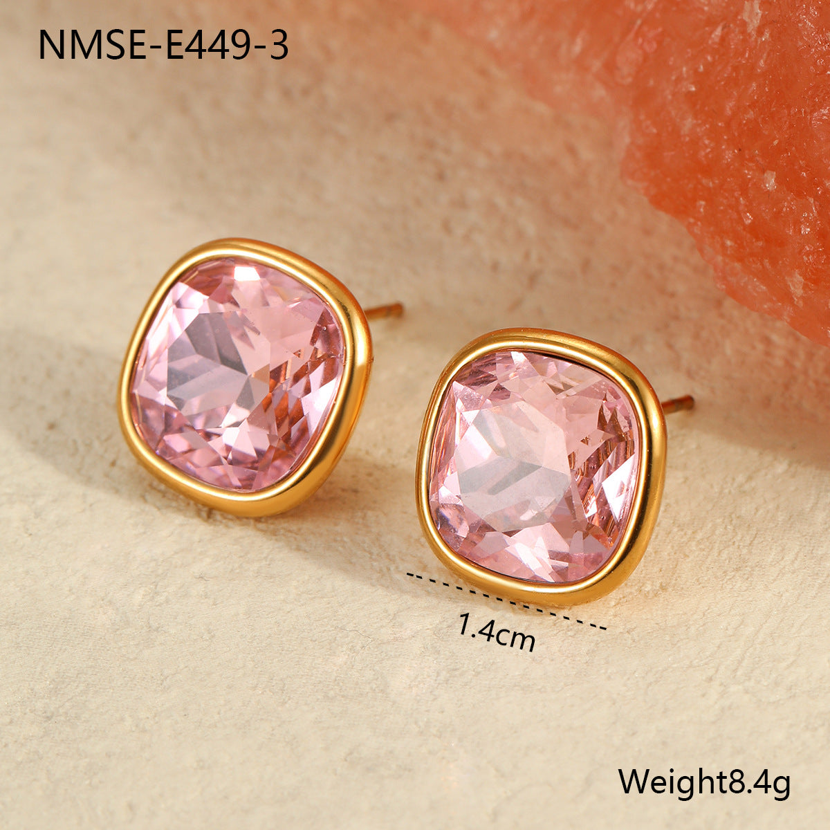 Orecchini Vintage Quadrati Geometrici in Acciaio Inossidabile con Placcatura in Oro 18K e Intarsi di Zirconi Colorati da Donna
