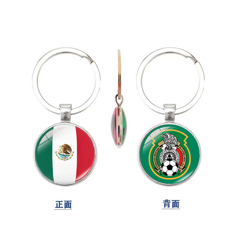 World Cup National Flag and Team Emblem Double-Sided Glass Keychain Pendant