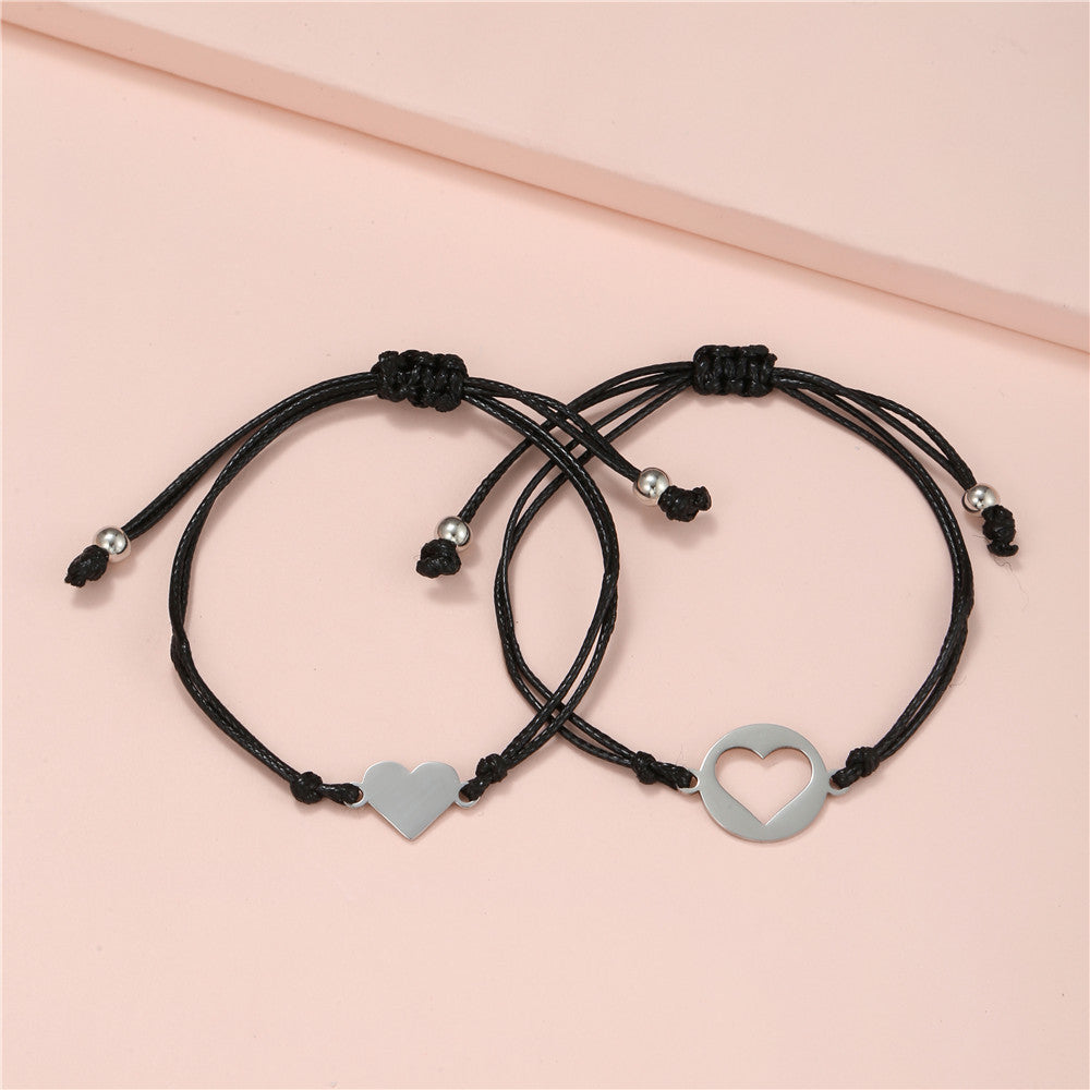 Minimalist Heart Titanium Steel Bracelet Set Plated Adjustable Unisex