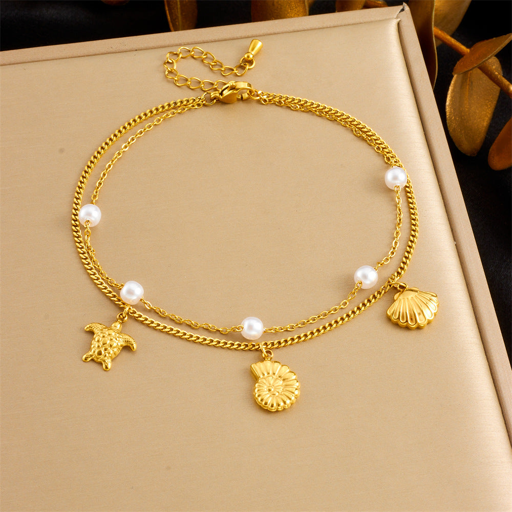 Minimalist Colorful Iridescent Shell Butterfly Starfish Stainless Steel Anklet for Women