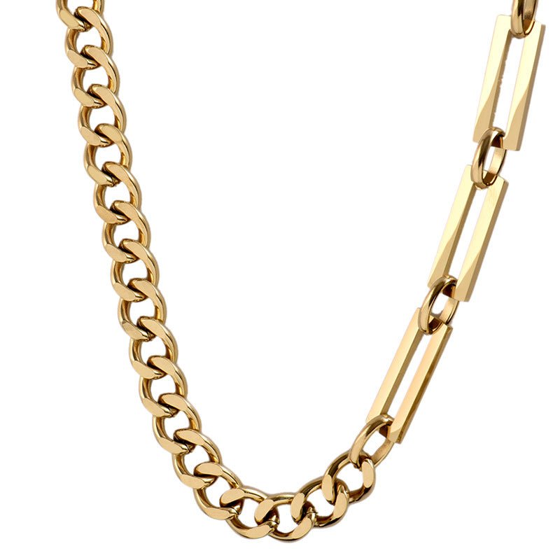 Collar Minimalista de Eslabones Cubanos de Acero Titanio con Acabado Chapado para Hombres y Mujeres