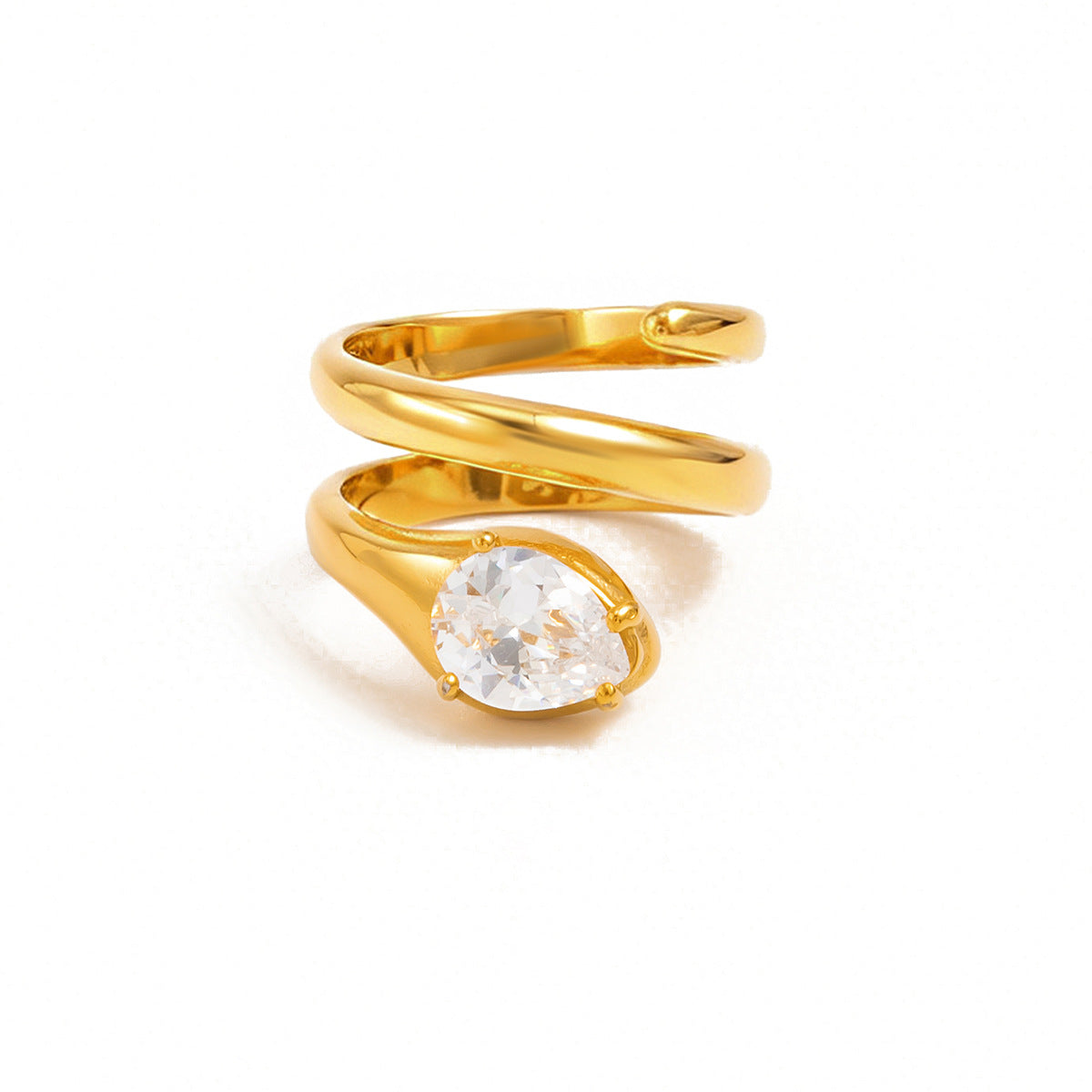 Luxury Elegant PVD Plated Stainless Steel Snake Shape Ring with Cubic Zirconia Inlay for Women