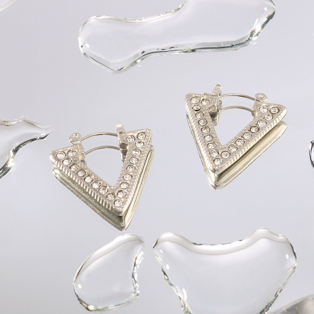 Geometric Rhombus Pattern Earrings for Women Stainless Steel with Zircon Inlay and 18K Vacuum Plating