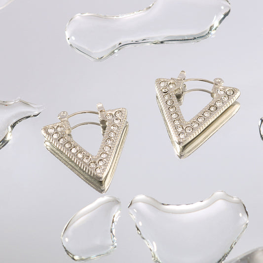 Geometric Rhombus Pattern Earrings for Women Stainless Steel with Zircon Inlay and 18K Vacuum Plating
