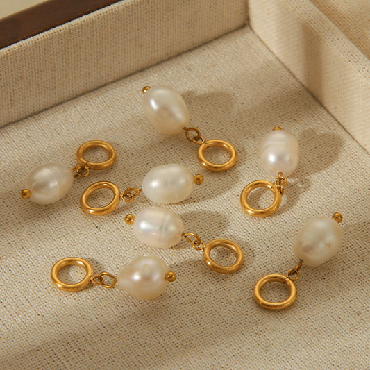 Barra de dije de perla de agua dulce de acero inoxidable chapado en oro, redonda, minimalista de lujo