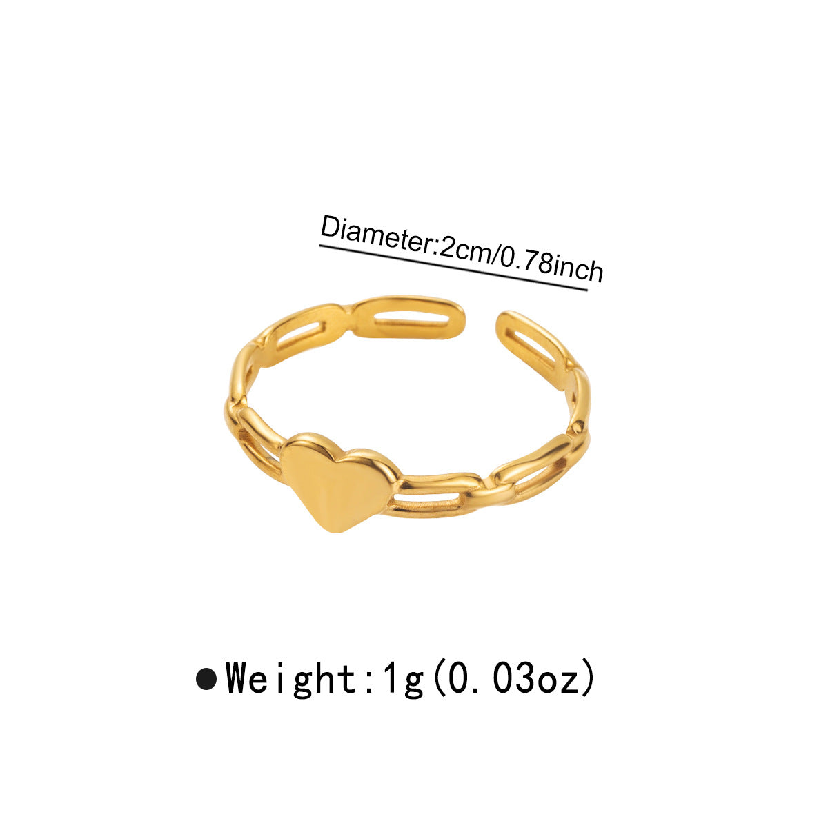 Anillo abierto de acero inoxidable con diseño minimalista de corazón y espiga de trigo para mujer con acabado chapado