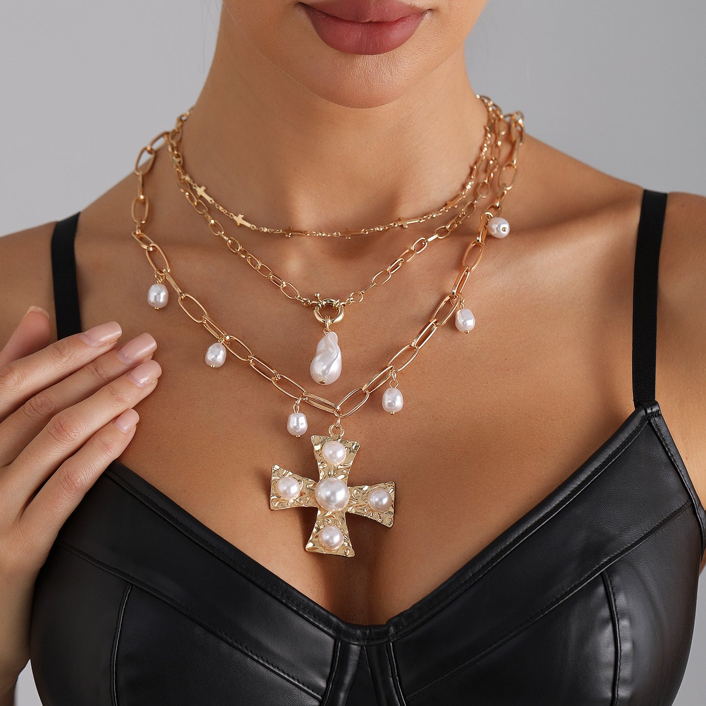 Gold Plated Alloy Cross Pendant Necklace for Women