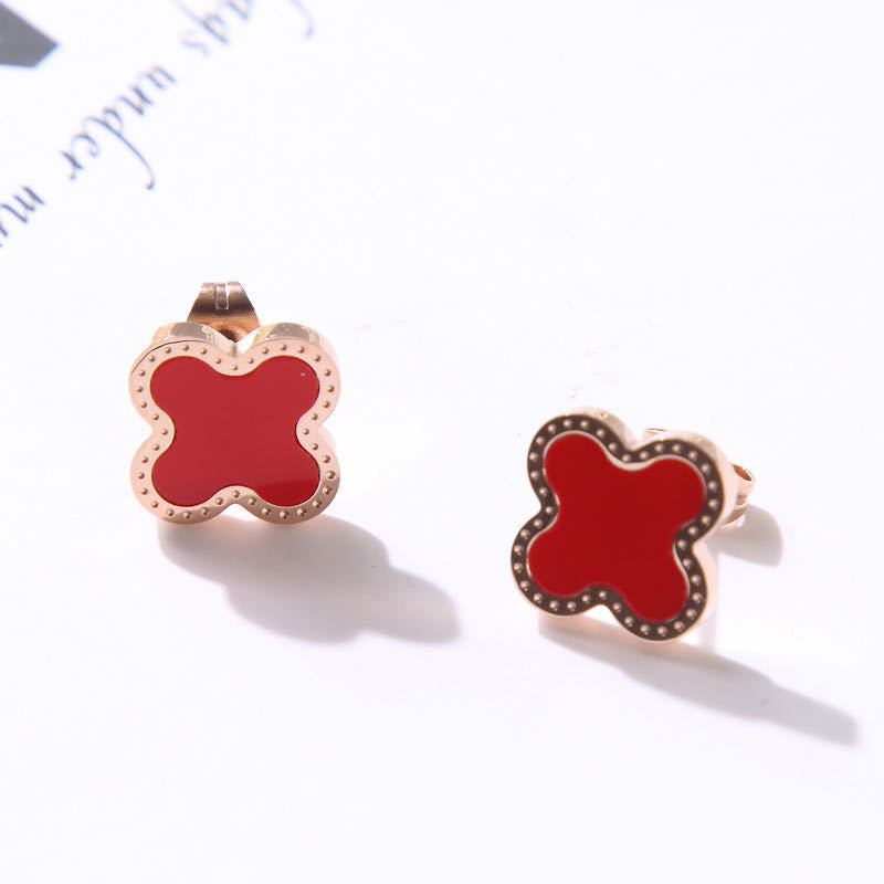 Classic Four-Leaf Clover Titanium Steel Stud Earrings for Women Hypoallergenic Plated Finish