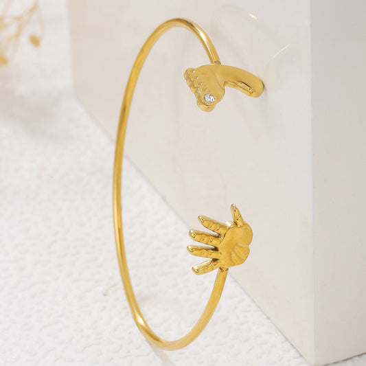 Geometric Stainless Steel Cuff Bracelet with Cubic Zirconia for Women