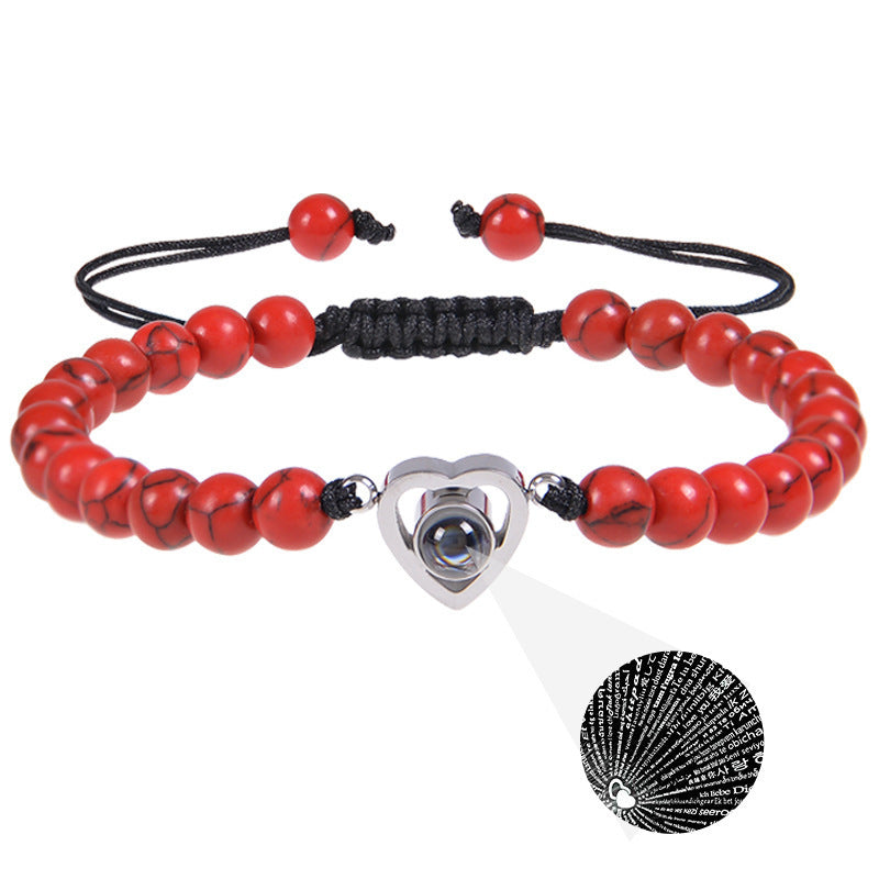 I Love You Projection Crystal Agate Bracelet Unisex Round Letter Charm