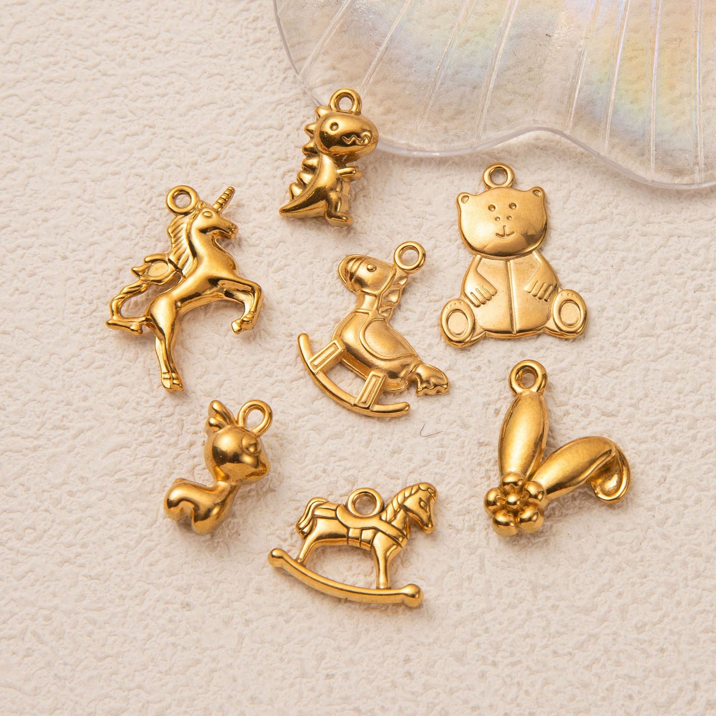Vintage 18K Gold Plated Stainless Steel Animal Pendant Charm Bar with Ball Chain