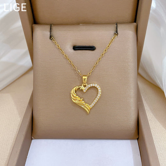Encantador Collar de Acero Inoxidable con Forma de Corazón y Pedrería para Mujer con Delicado Diseño de Clavícula