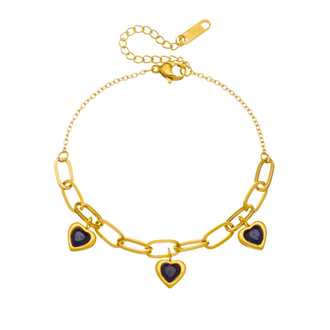 Minimalist Gold Plated Stainless Steel Heart Rhinestone Asymmetric Chain Bracelet for Women