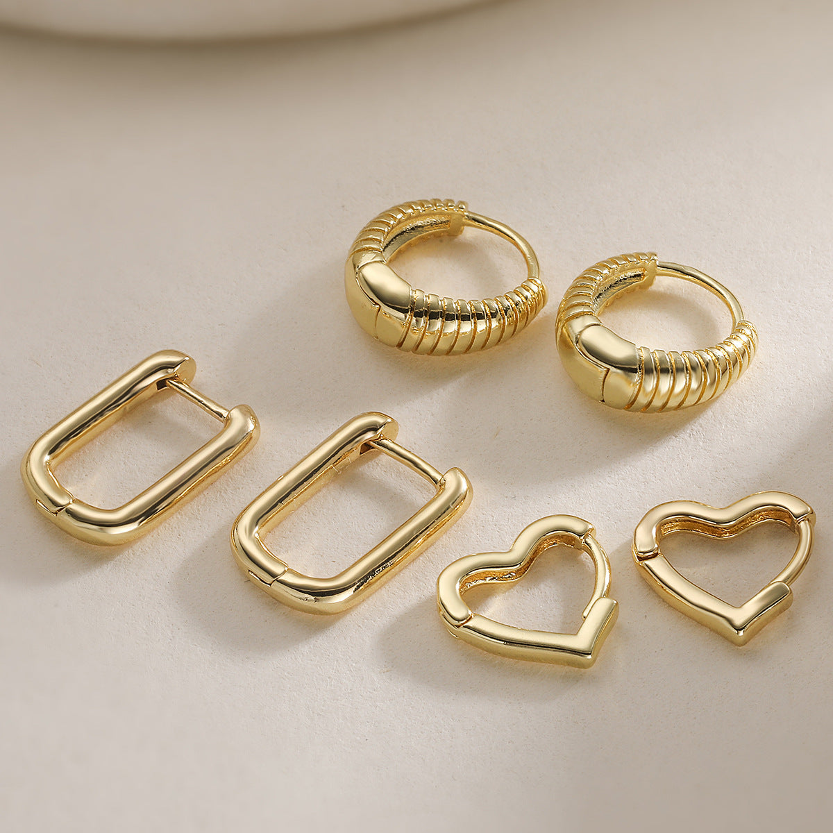 Minimalist Vintage 18K Gold Plated Brass Geometric Heart Earrings