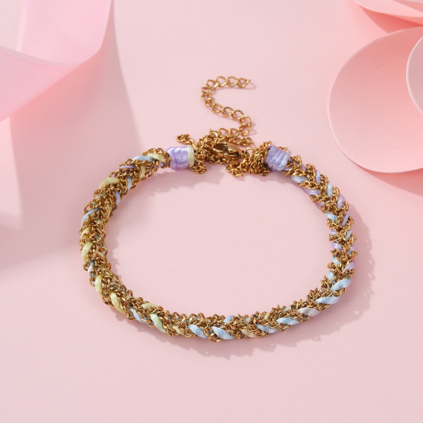 Fashionable Geometric Stainless Steel Braided Rope Bracelet with Tassel and Plated Finish for Women