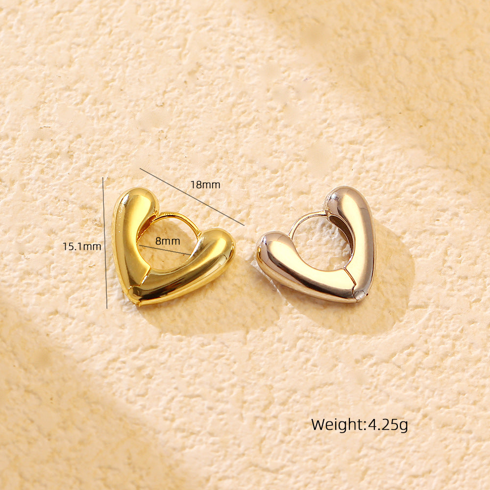 Pendientes minimalistas de tuerca con forma de corazón de plata de ley S925 para mujer con acabado pulido