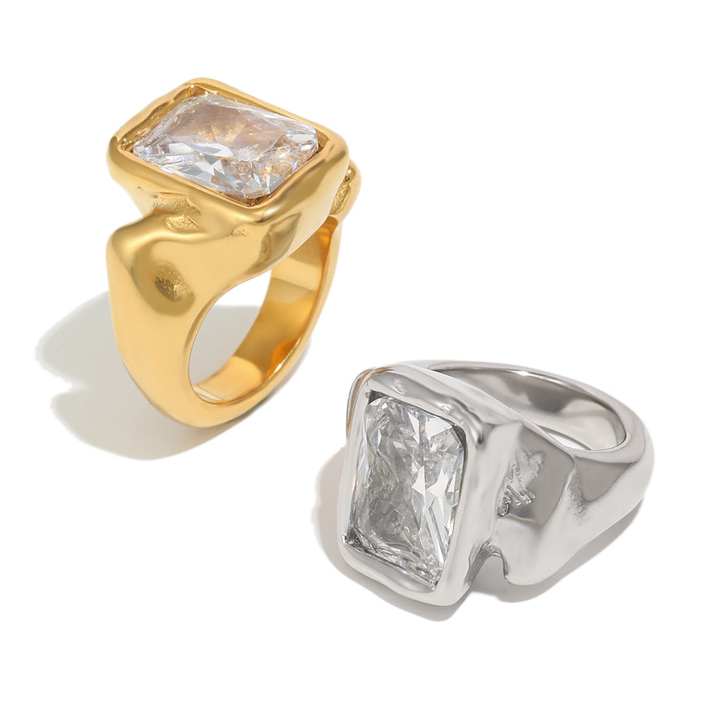 Anello da donna in acciaio inossidabile placcato oro 18 carati, geometrico e minimalista