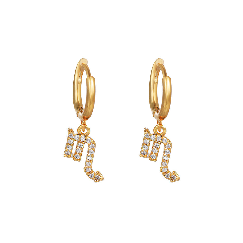 Micro-Inlaid Cubic Zirconia Brass Zodiac Earrings