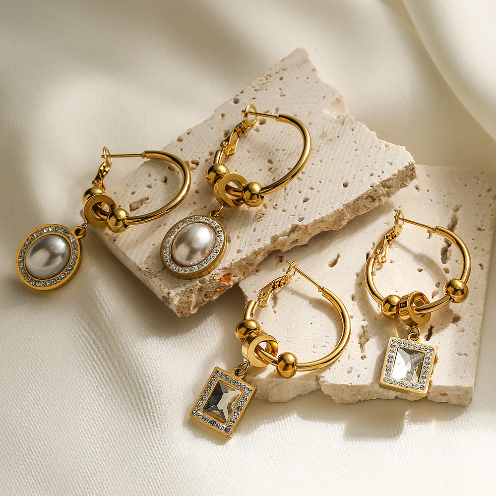 Orecchini Minimalisti Geometrici con Zirconi per Donna in Acciaio al Titanio, Gioielli per Orecchie Lussuosi d'Ispirazione Vintage