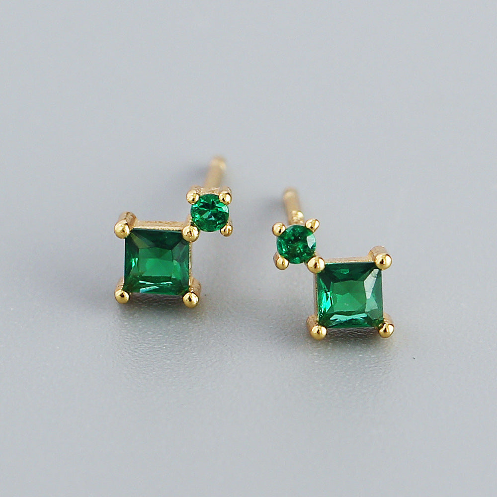 Sweet 925 Sterling Silver Square Geometric Cubic Zirconia Inlay Earrings