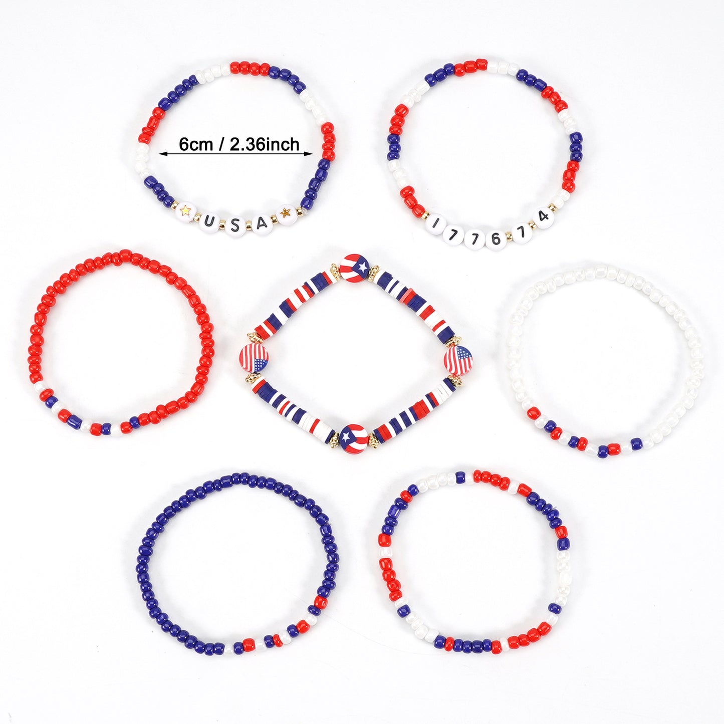Geometric Resin Beaded Bracelet Red White Blue Patriotic Design Unisex
