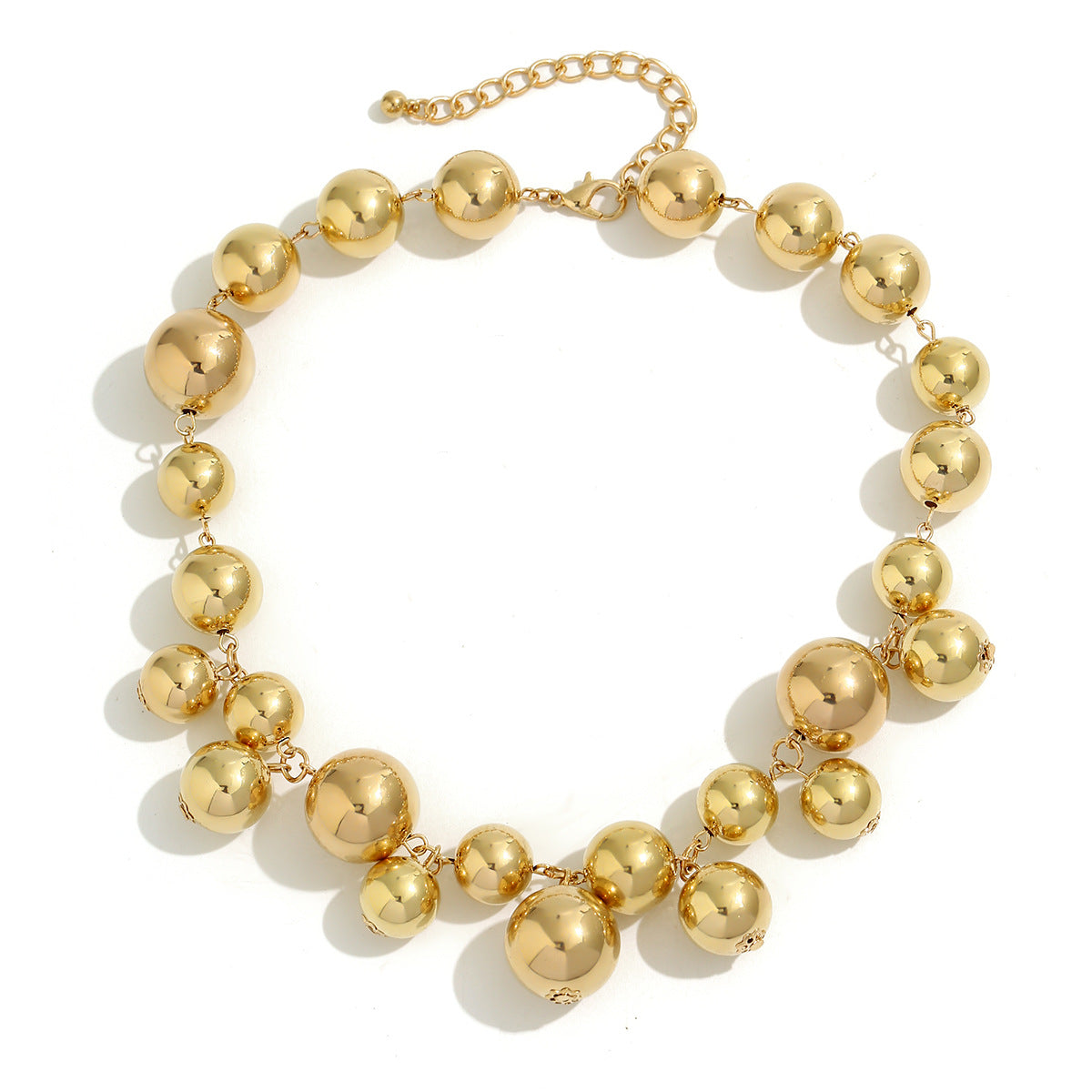 Minimalist Geometric Pendant Necklace for Women with Imitation Pearl Drop and Electroplated Metal Ball Tassels on Beaded Chain