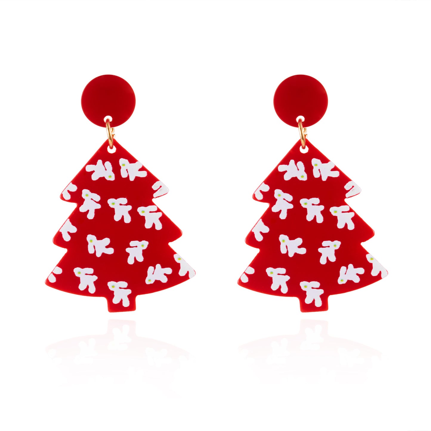 Orecchini a perno in acrilico per Natale, dolci e audaci, con fantasia di bastoncino di zucchero, omino di pan di zenzero e albero di Natale, da donna