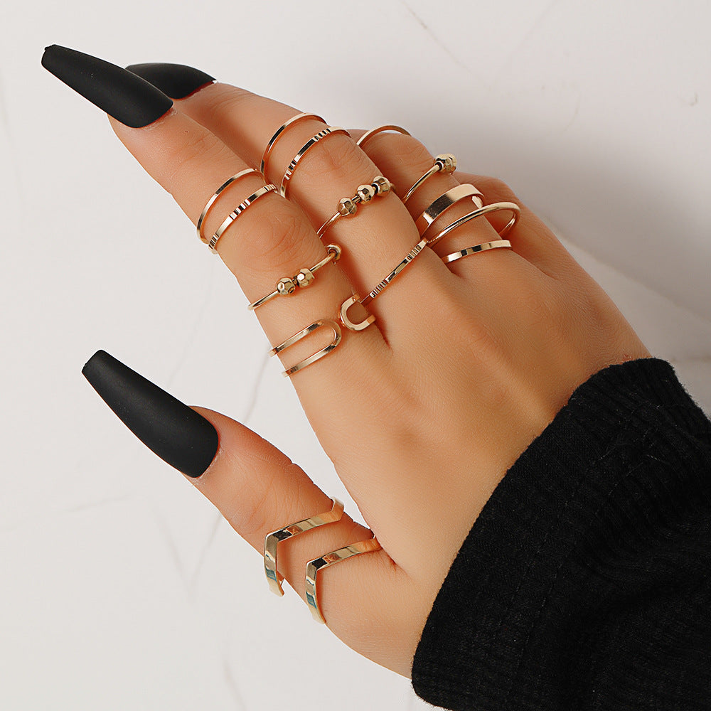 Minimalist Geometric Butterfly Rhinestone Pearl Drip Oil Alloy Ring Set for Women