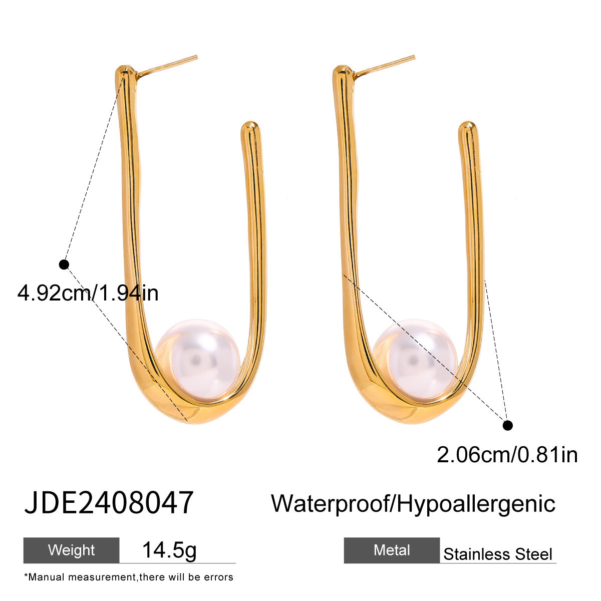 Geometric Plated Stainless Steel Pearl Earrings for Women