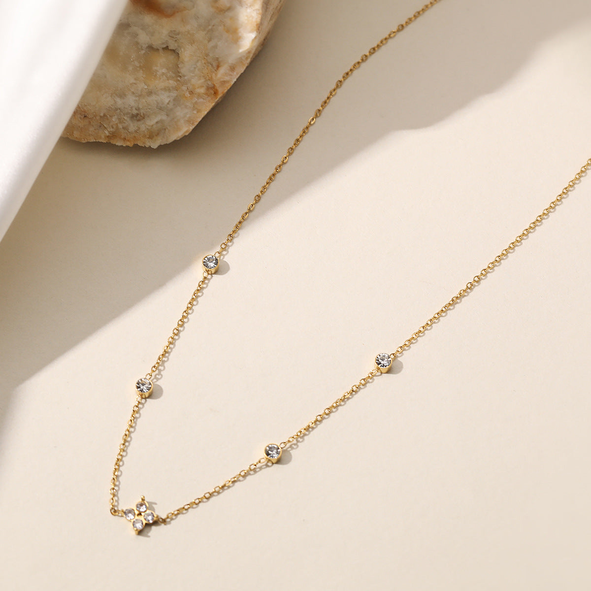 Minimalist 18K Gold Plated Geometric Stainless Steel Necklace with Cubic Zirconia for Women