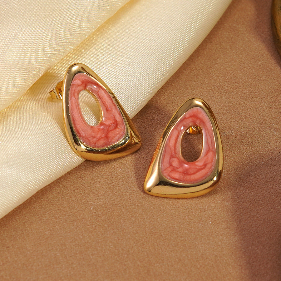 Luxury Casual Irregular Triangle Drip Oil Stainless Steel Earrings for Women