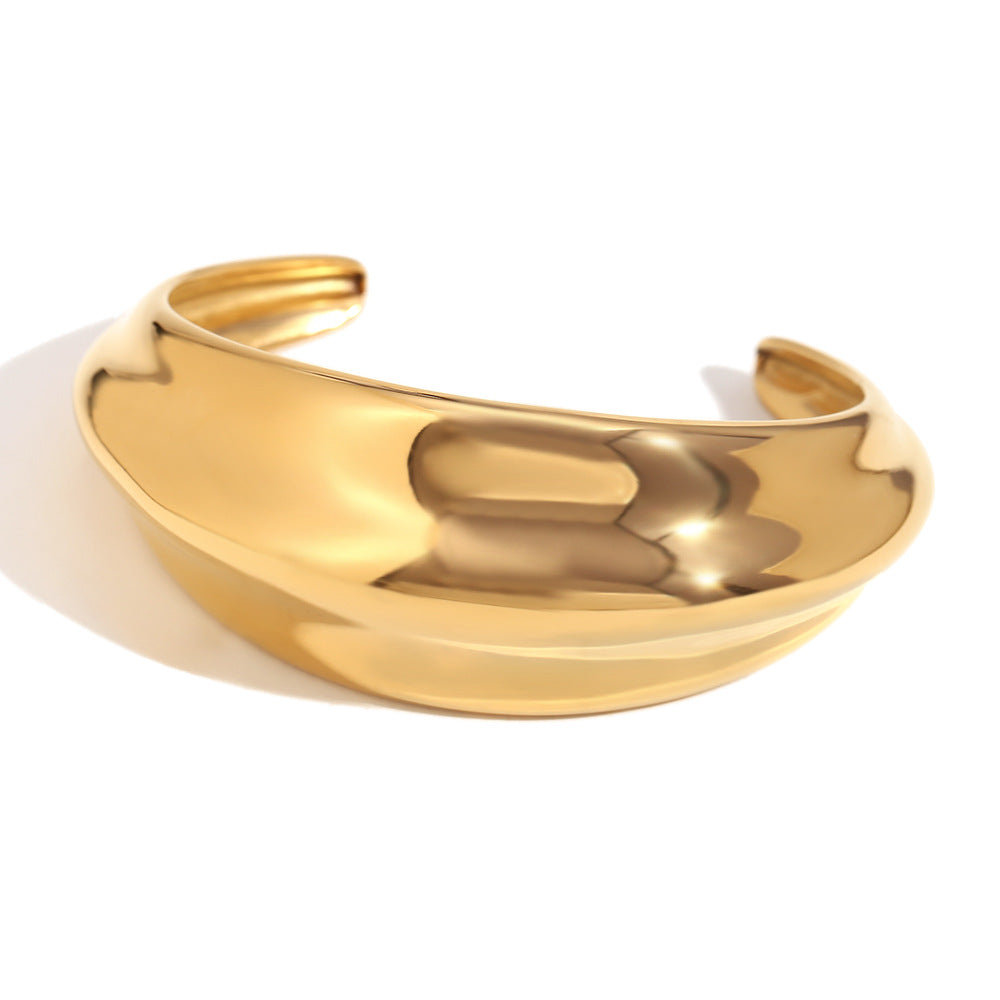 Minimalist Geometric Stainless Steel Bracelet for Women with 18K Gold Plating and Concave-Convex Curved Surface