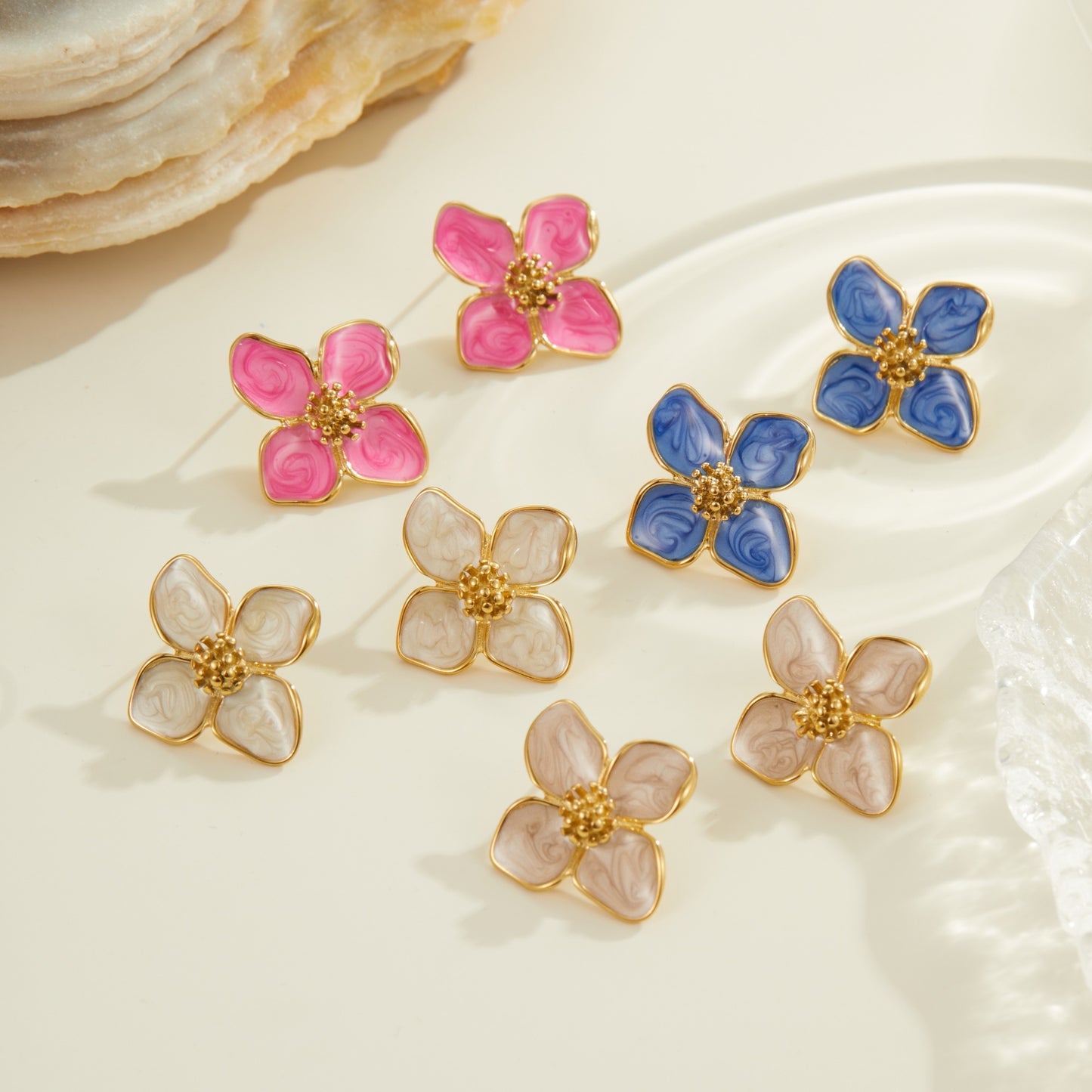 Orecchini da donna in acciaio inossidabile smaltato, vintage, minimalisti, con motivi floreali e geometrici